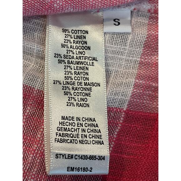 Cloth and Stone x Anthropologie Pink White Check Linen Blend Shirt Small - Picture 6 of 8